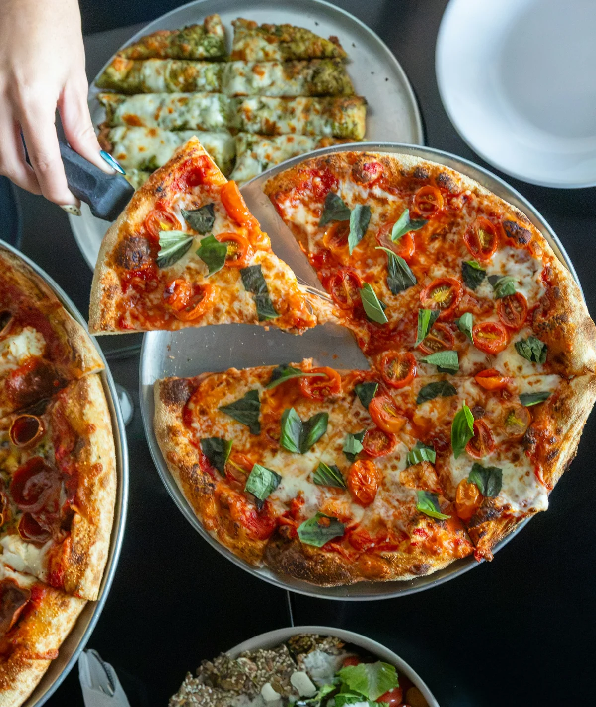 Pizza shared at the table